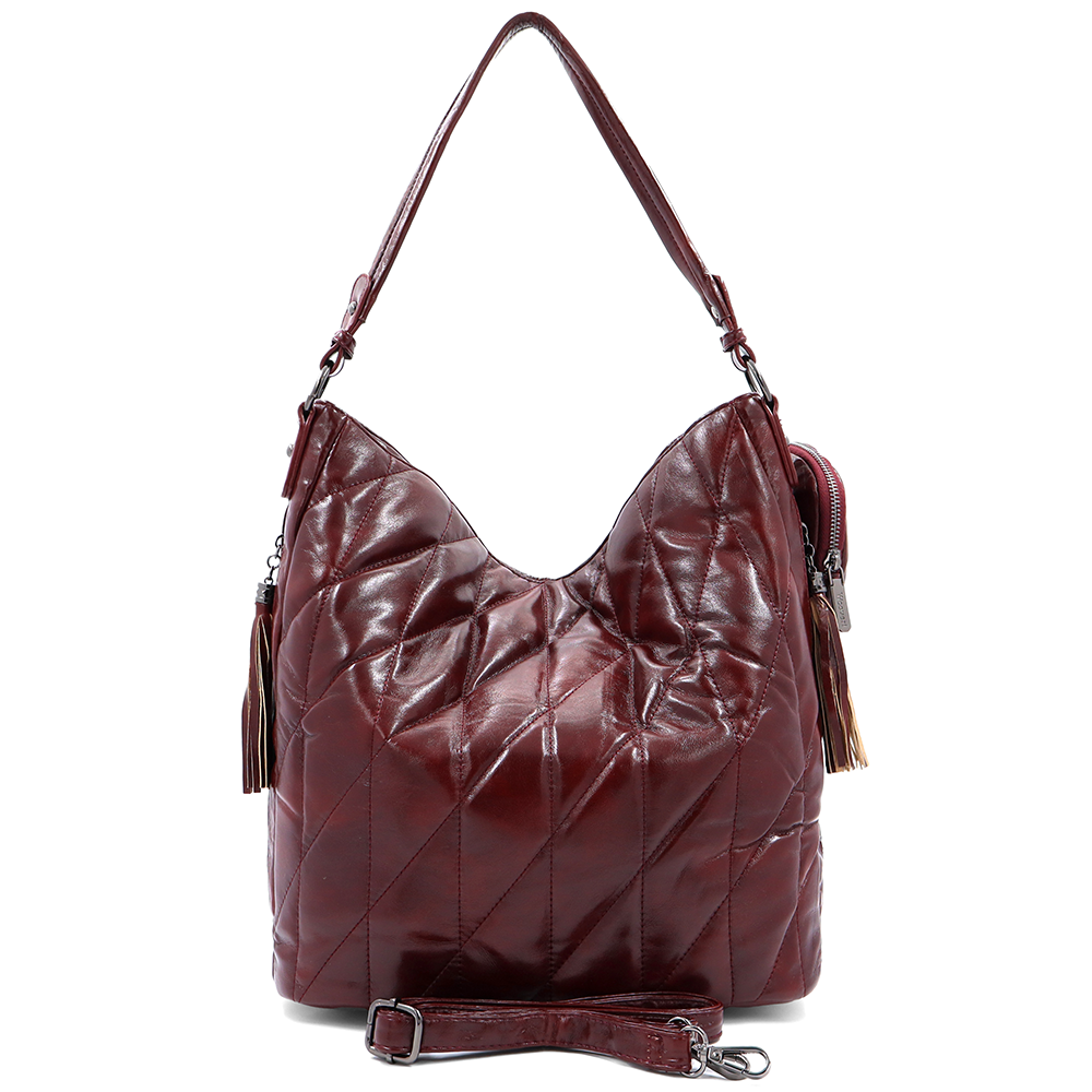 Női steppelt táska típusú táska függő pénztárcával – bordó