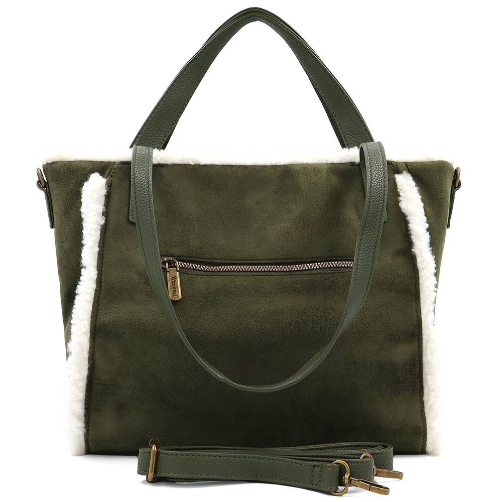 Női táska plüssel és kétféle pánttal – zöld
