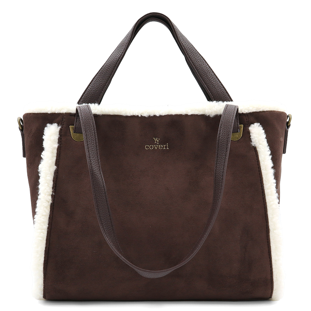 Női táska plüssel és kétféle pánttal – barna