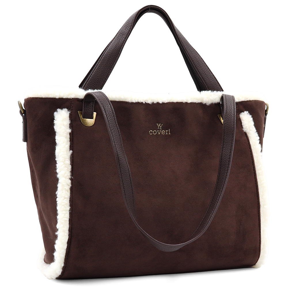 Női táska plüssel és kétféle pánttal – barna
