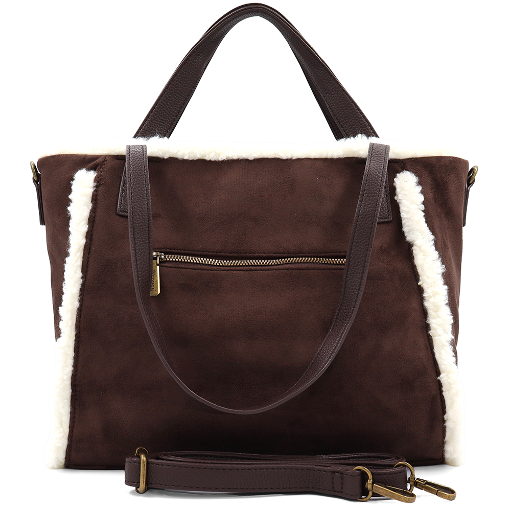 Női táska plüssel és kétféle pánttal – barna