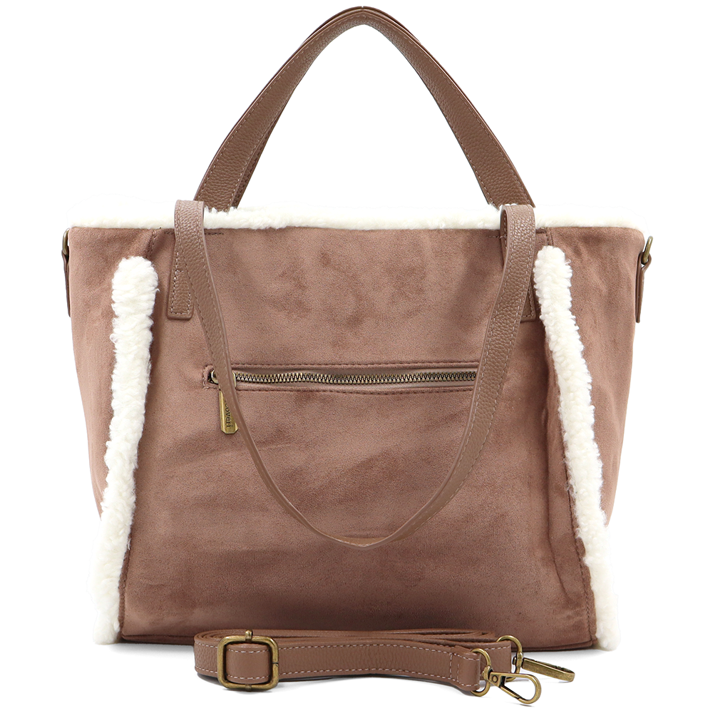Női táska plüssel és kétféle pánttal – világosbarna