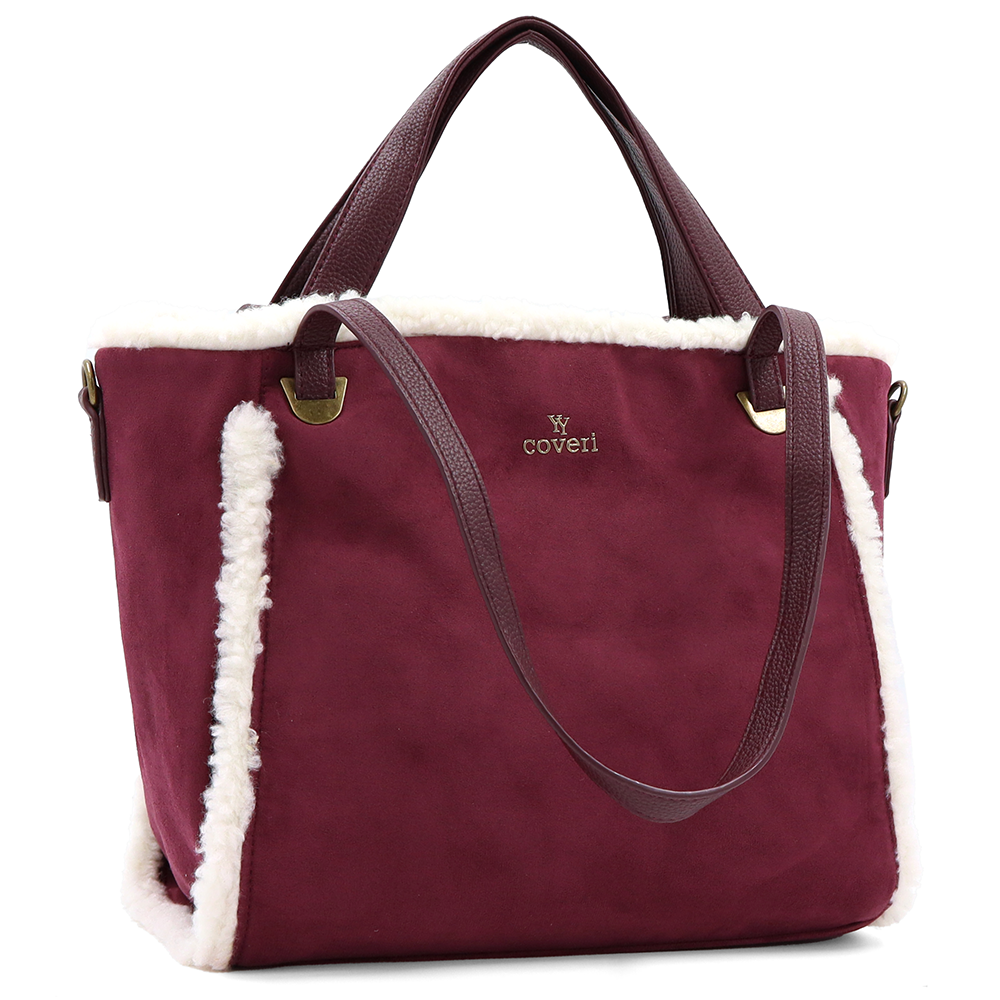 Női táska plüssel és kétféle pánttal – bordó
