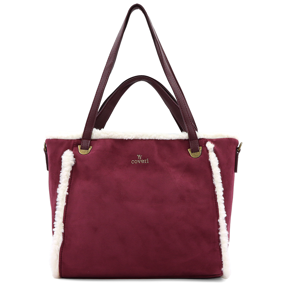 Női táska plüssel és kétféle pánttal – bordó