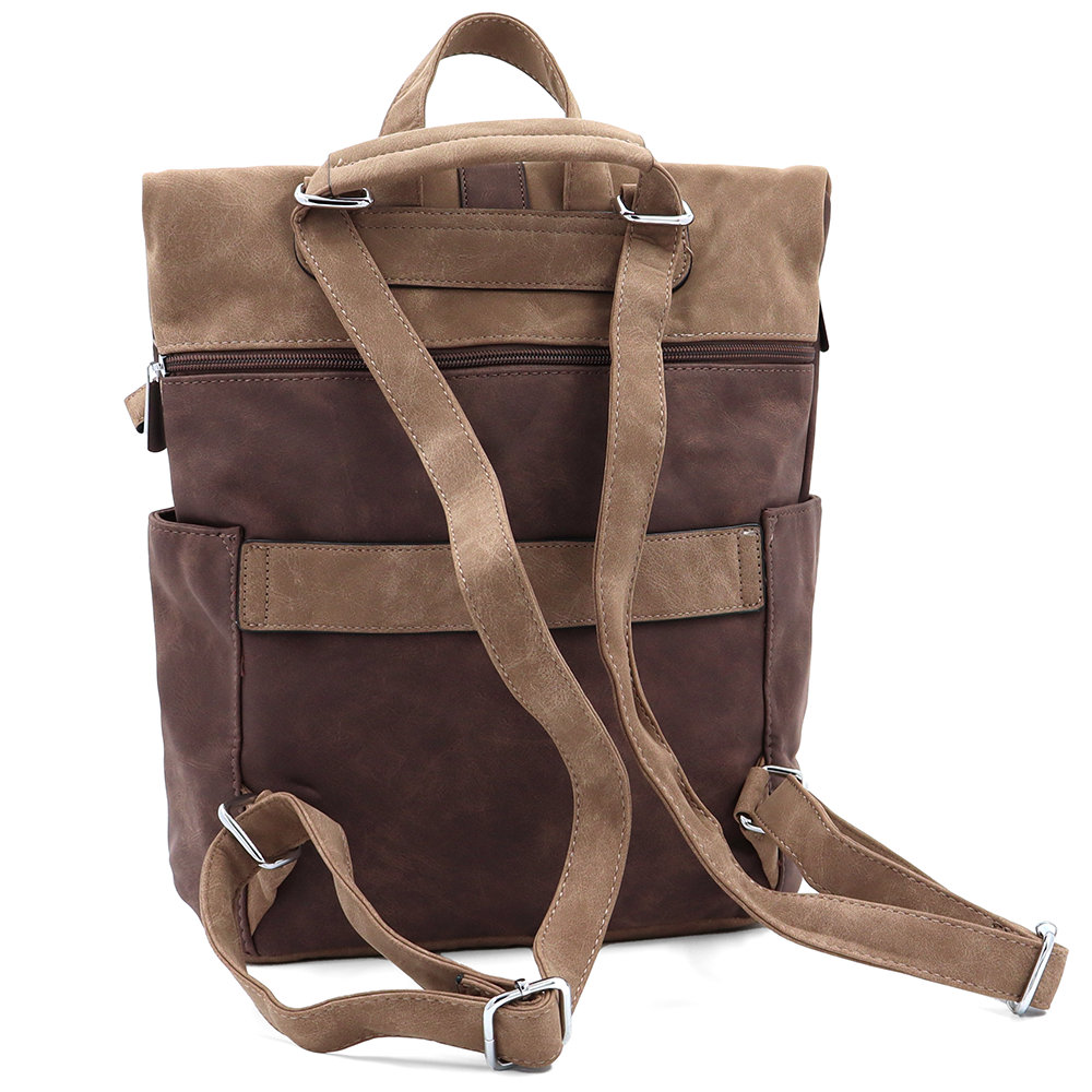 2 az 1-ben – Női hátizsák és táska sok zsebbel – barna