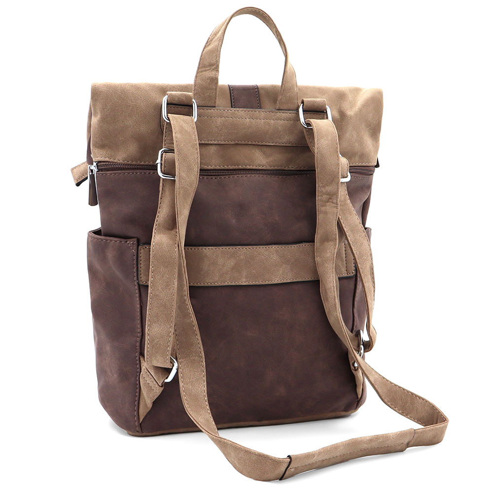 2 az 1-ben – Női hátizsák és táska sok zsebbel – barna