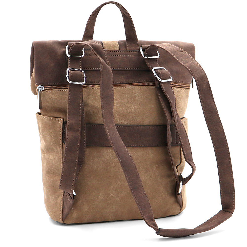 2 az 1-ben – Női hátizsák és táska sok zsebbel – világosbarna