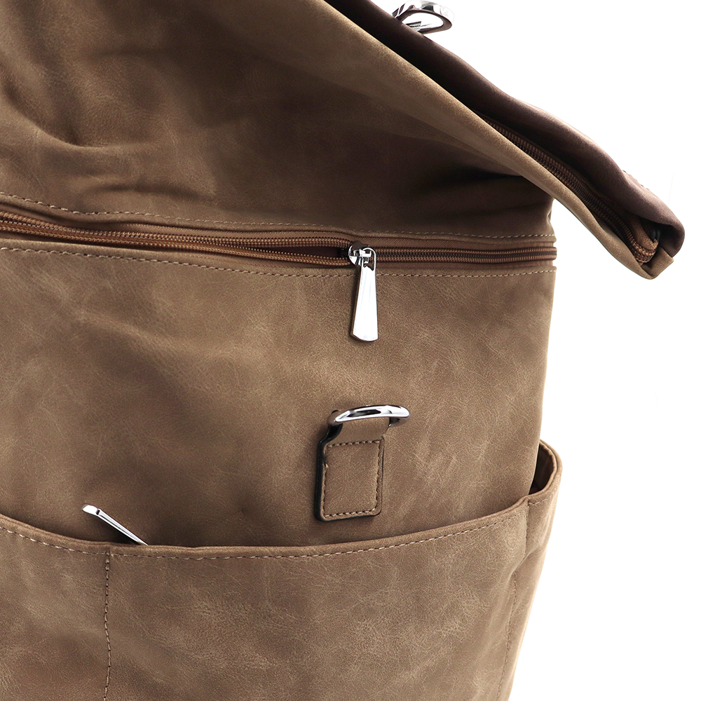 2 az 1-ben – Női hátizsák és táska sok zsebbel – világosbarna