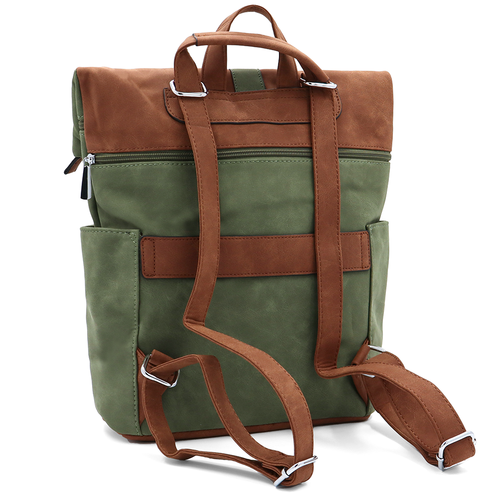 2 az 1-ben – Női hátizsák és táska sok zsebbel – zöld