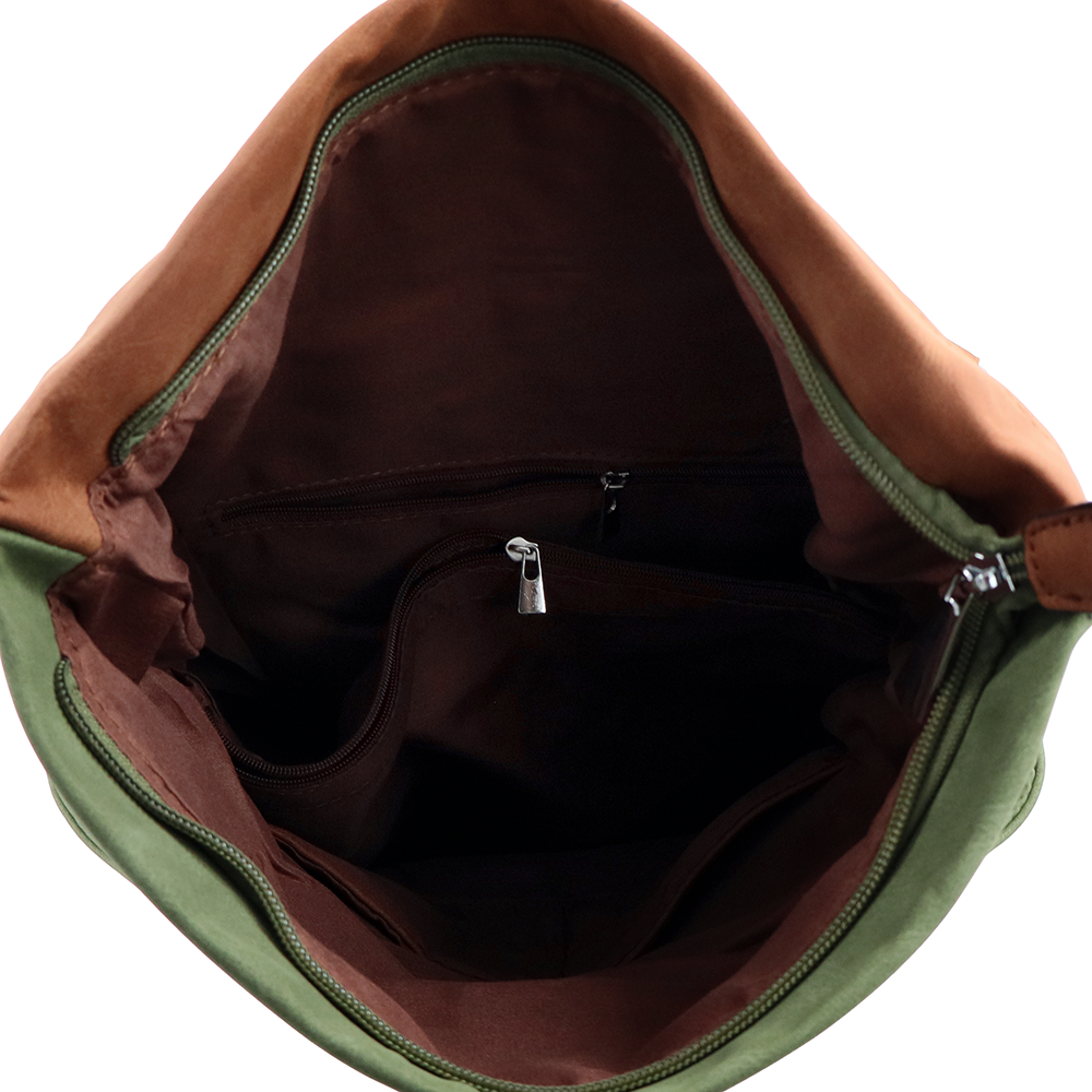 2 az 1-ben – Női hátizsák és táska sok zsebbel – zöld