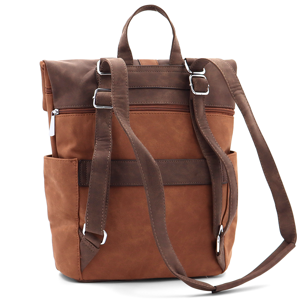 2 az 1-ben – Női hátizsák és táska sok zsebbel – téglabarna