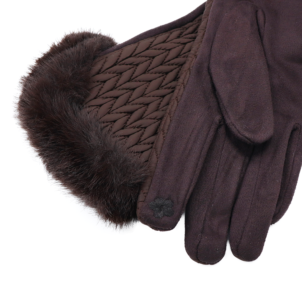 Női kesztyű műszőrmével – barna