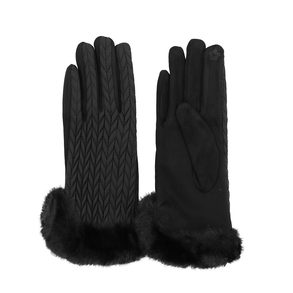 Női kesztyű műszőrmével – fekete