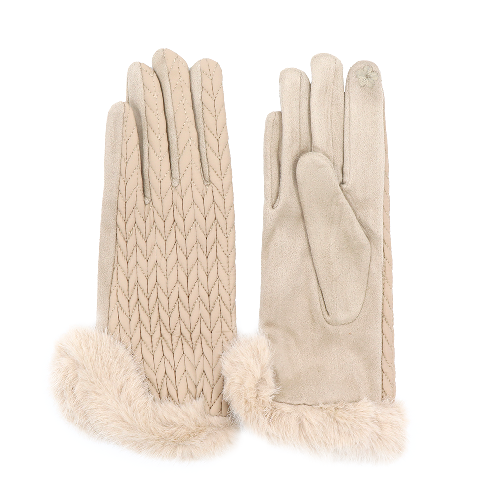 Női kesztyű műszőrmével – világosbarna