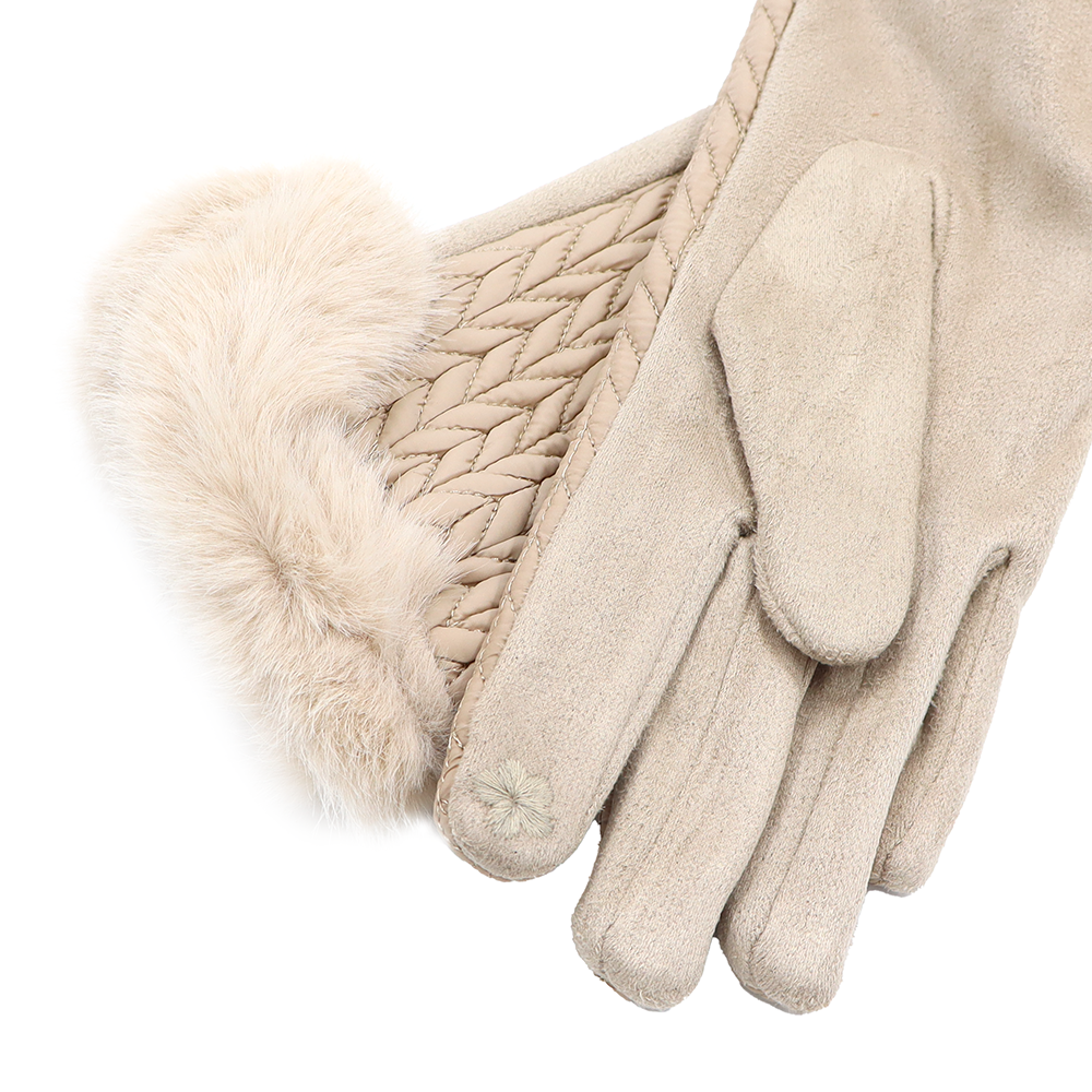 Női kesztyű műszőrmével – világosbarna