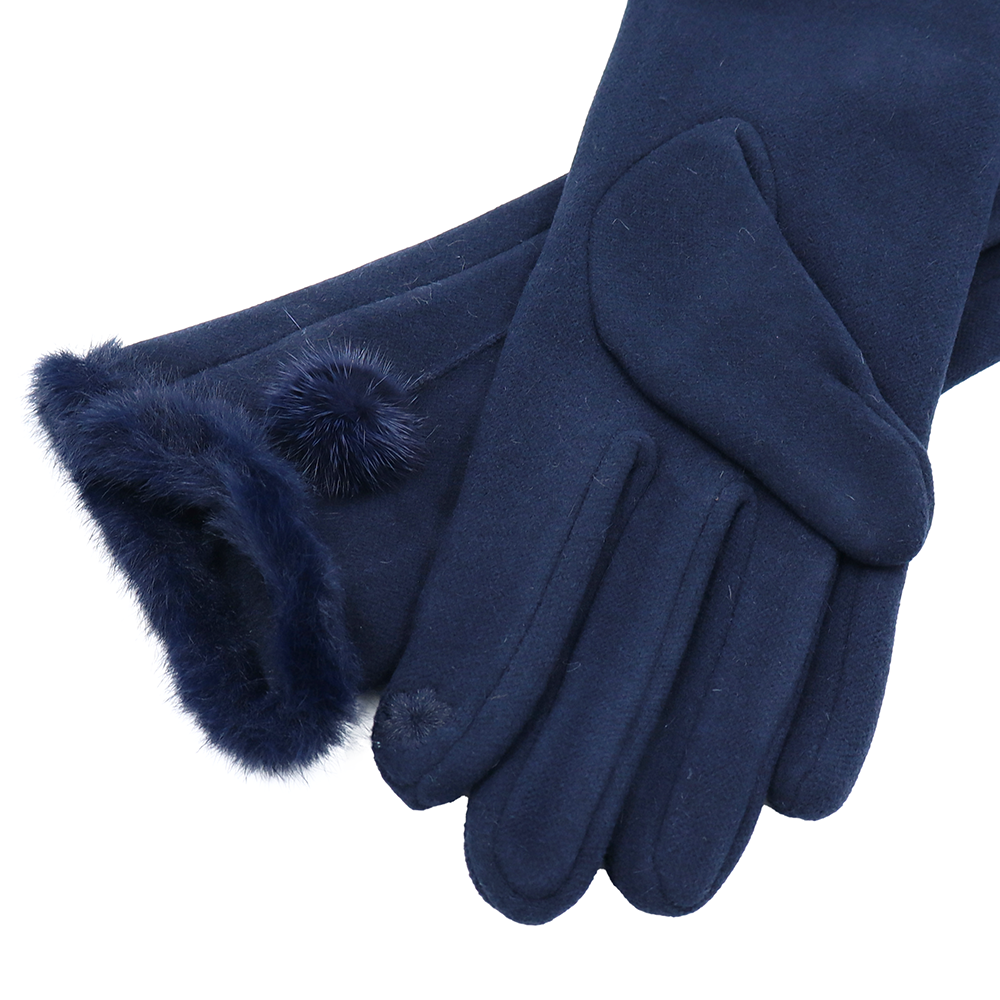 Elegáns női kesztyű műszőrmével – sötétkék