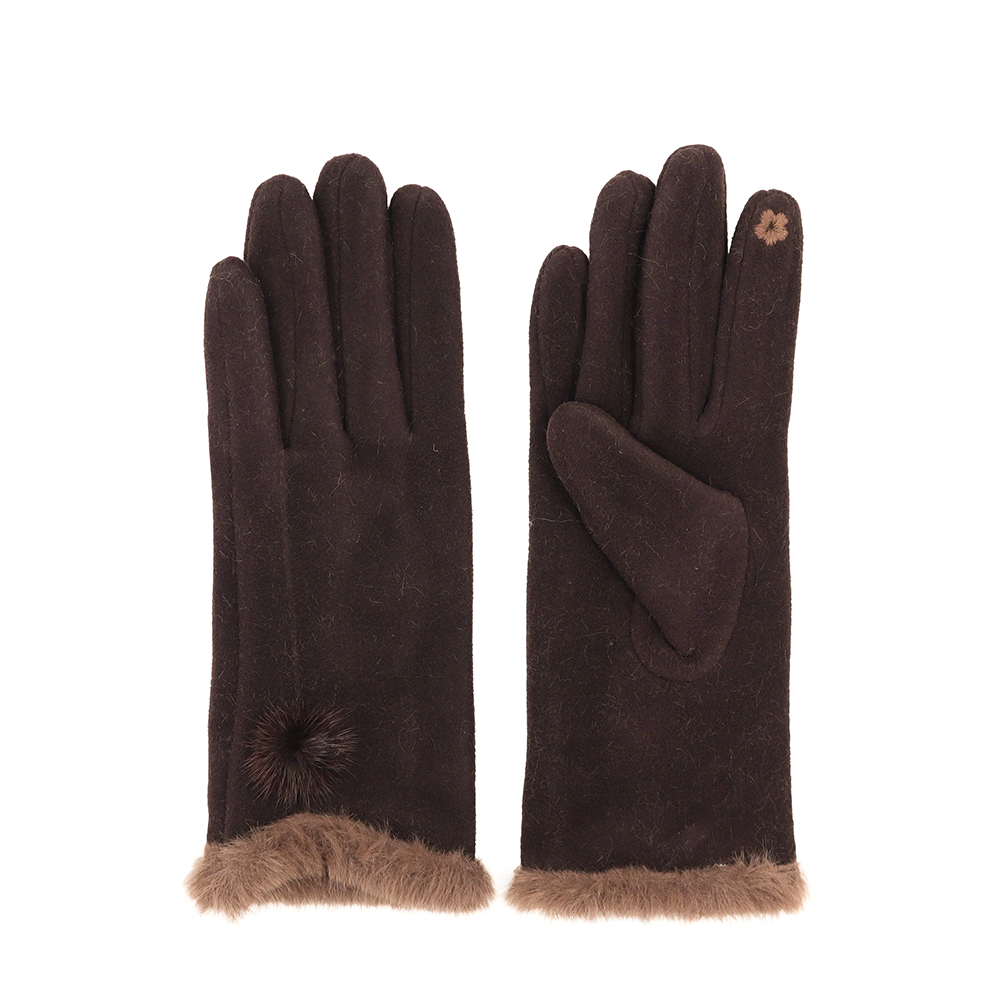 Elegáns női kesztyű műszőrmével – barna