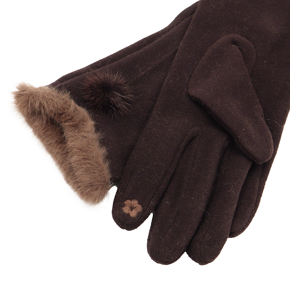 Elegáns női kesztyű műszőrmével – barna