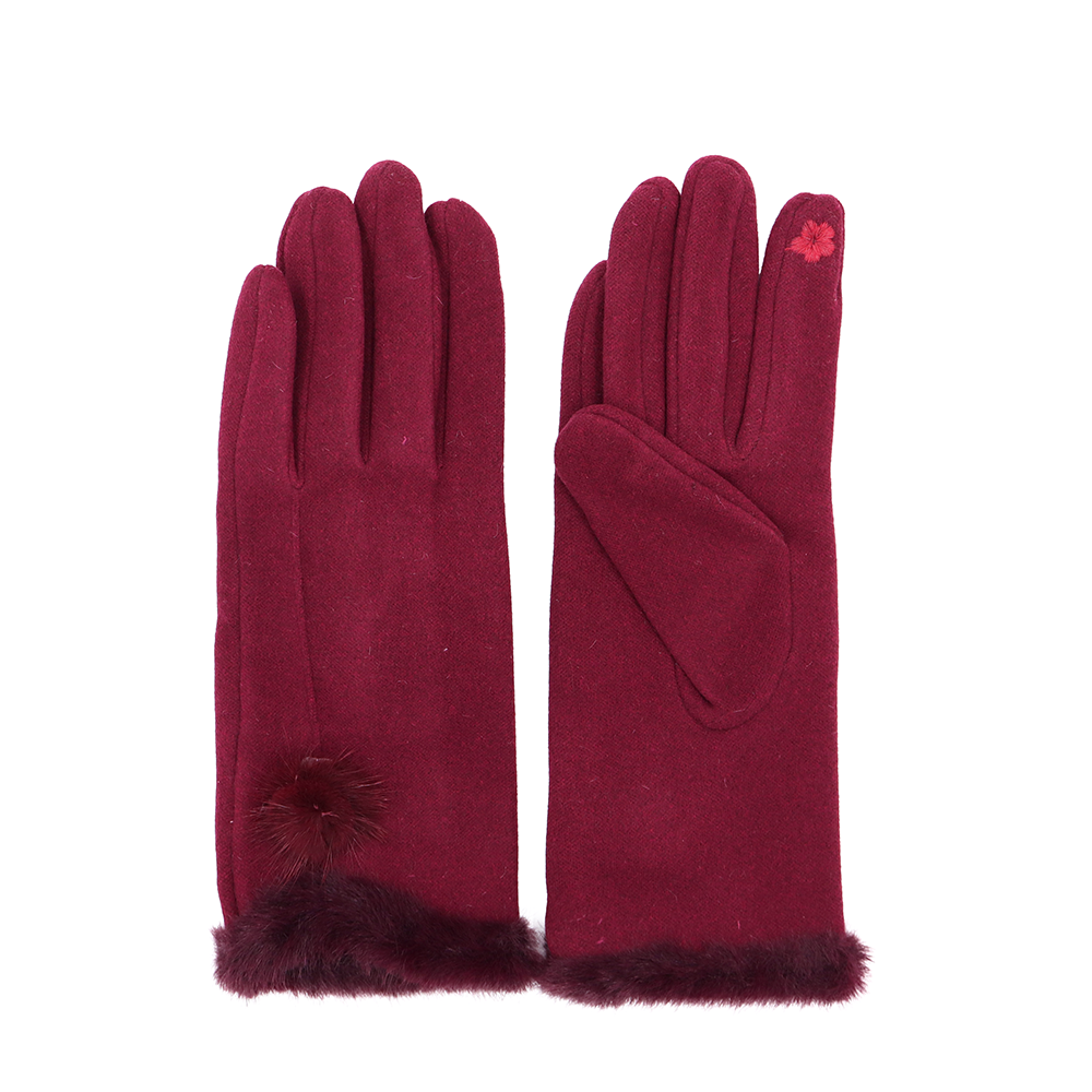 Elegáns női kesztyű műszőrmével – bordó