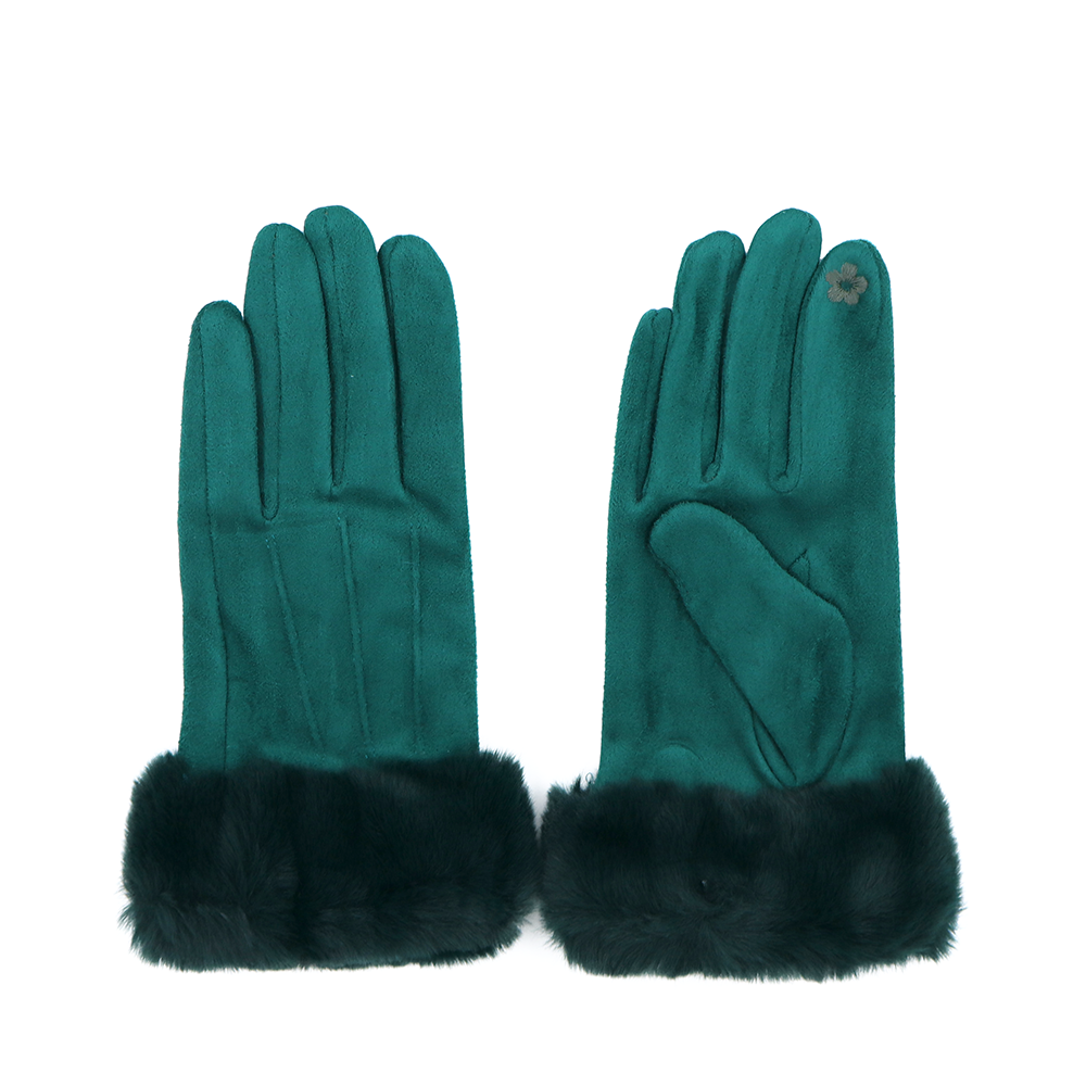 Női kesztyű műszőrme szegéllyel – zöld