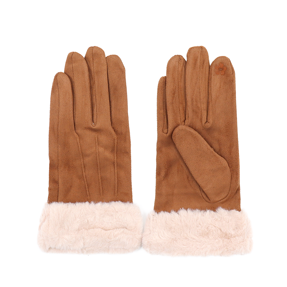 Női kesztyű műszőrme szegéllyel – téglabarna