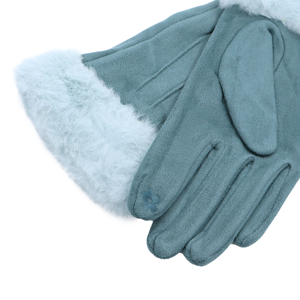 Női kesztyű műszőrme szegéllyel – kék