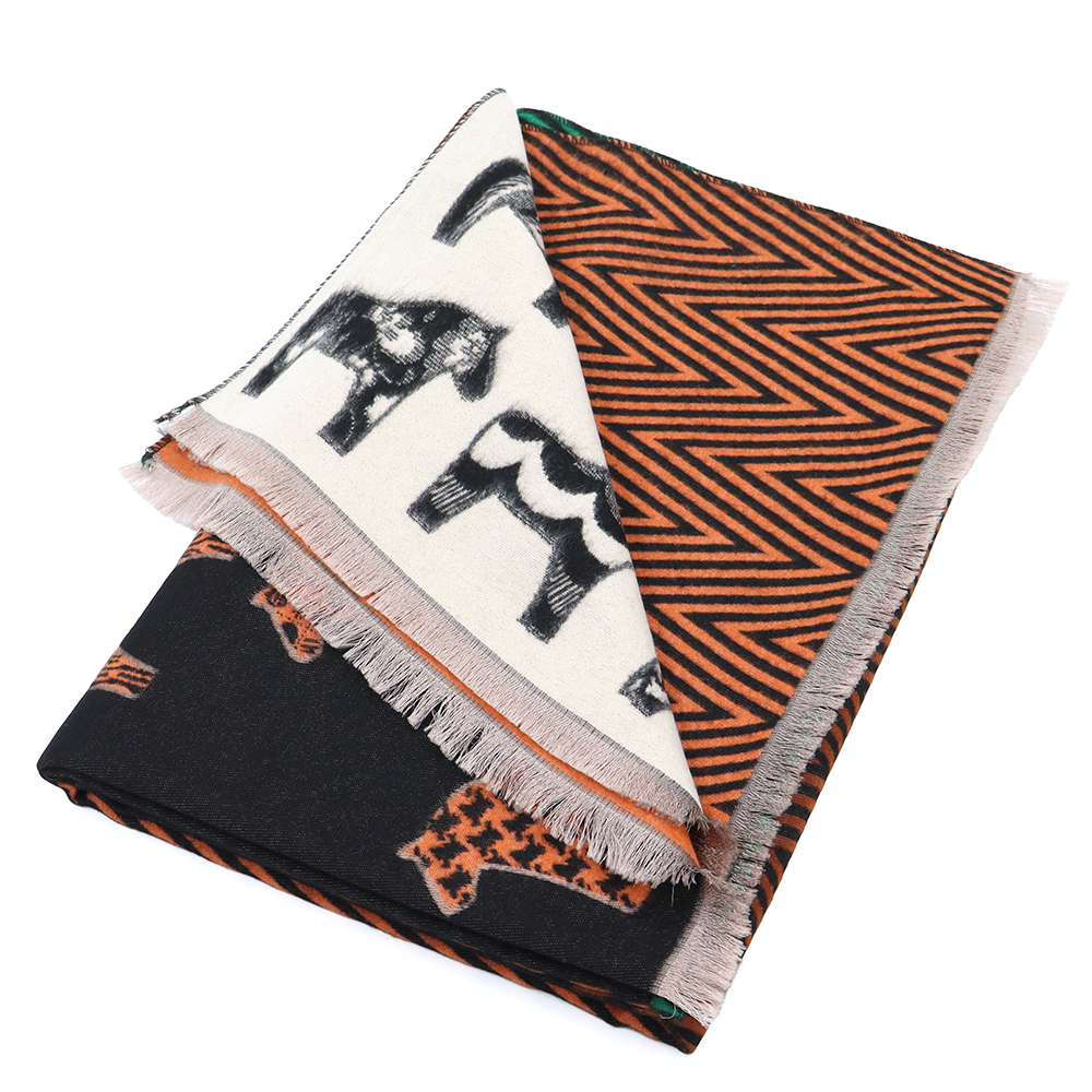 Kétoldalas sál ló mintával – zöld/téglabarna