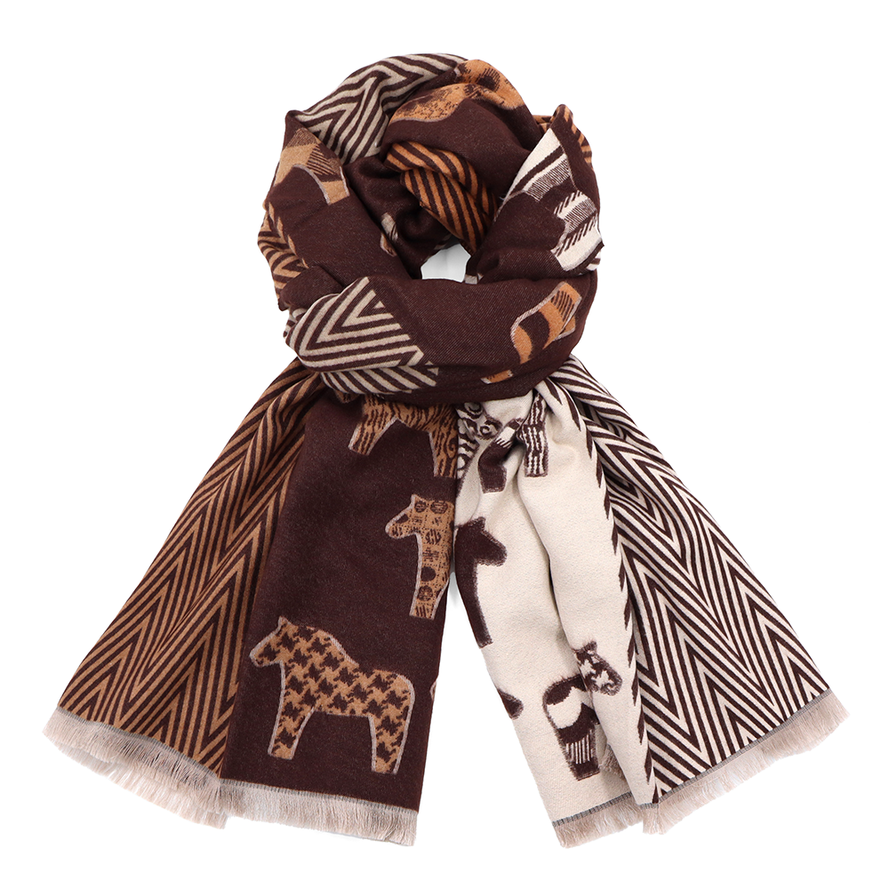 Kétoldalas sál ló mintával – barna/téglabarna