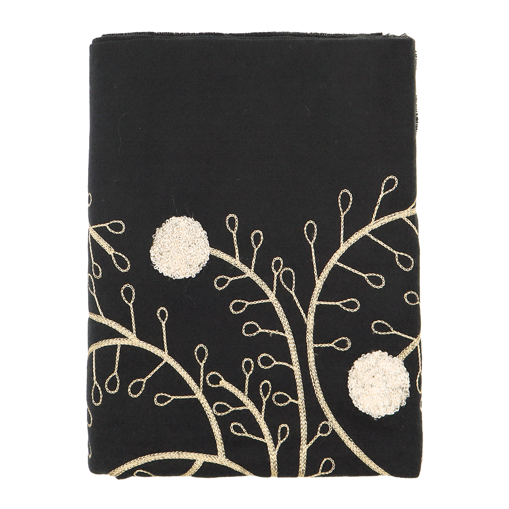 Puha sál domború virághímzéssel – fekete