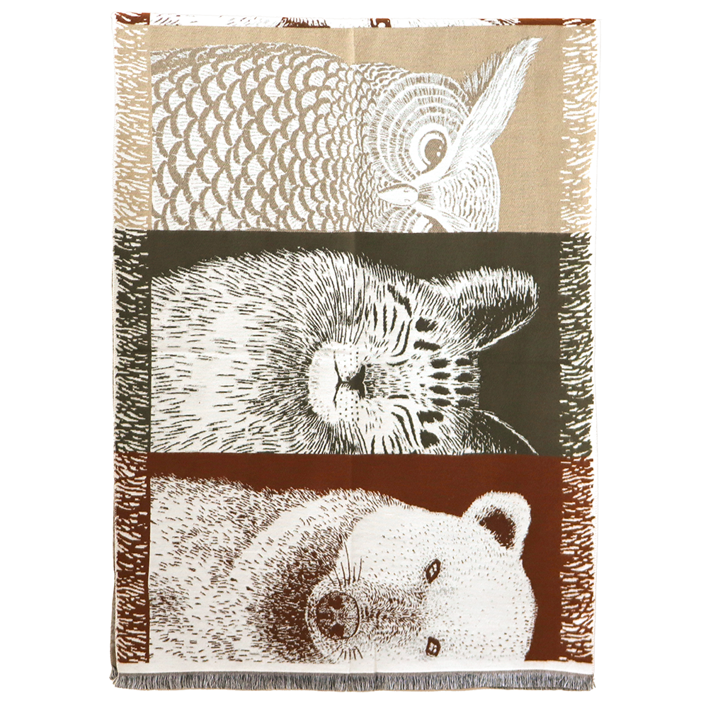 Kétoldalas sál állatmintával – bordó/világosbarna