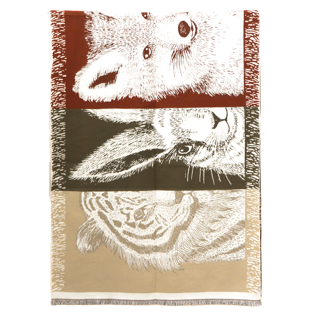 Kétoldalas sál állatmintával – bordó/világosbarna