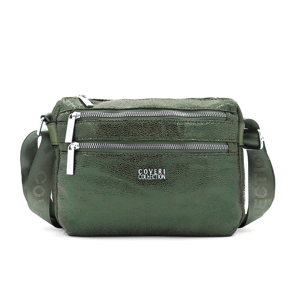 Vállra akasztható női táska metál hatással – zöld