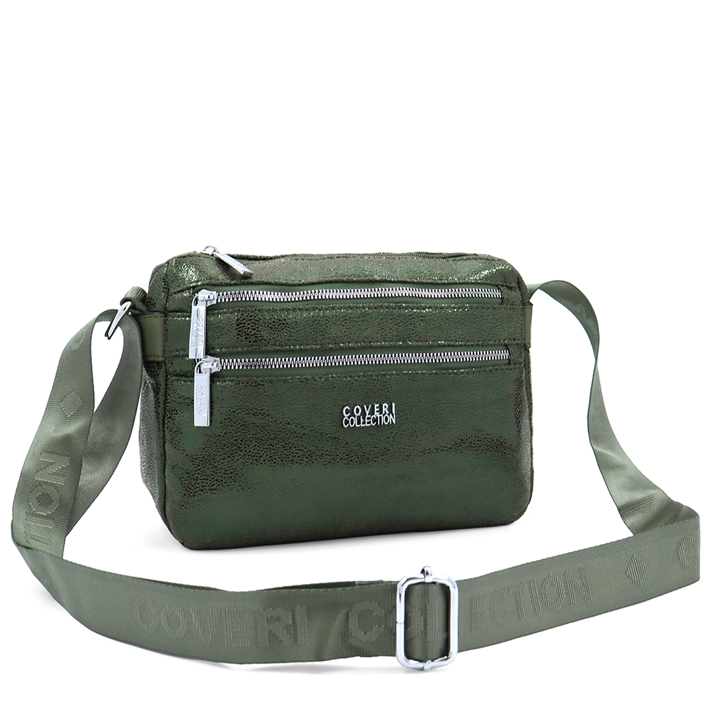 Vállra akasztható női táska metál hatással – zöld