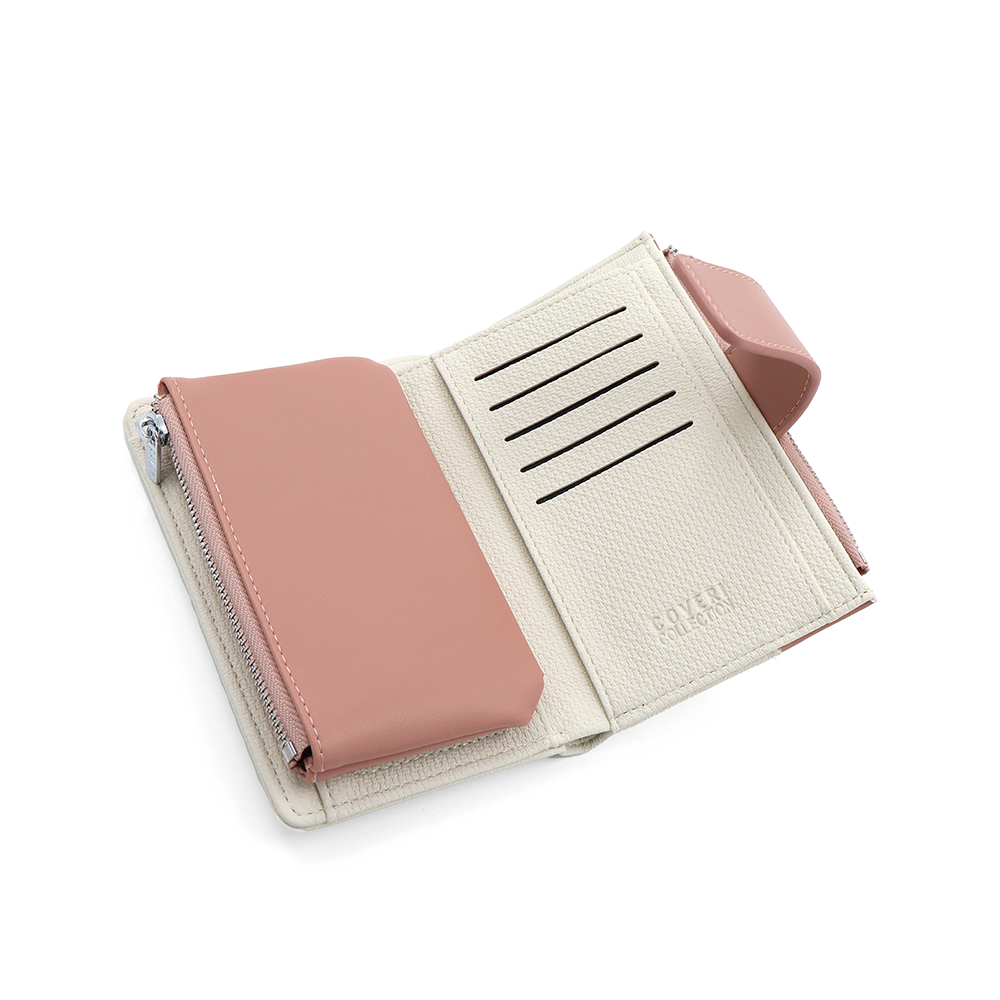Női pénztárca sok rekesszel – bézs/rózsaszín