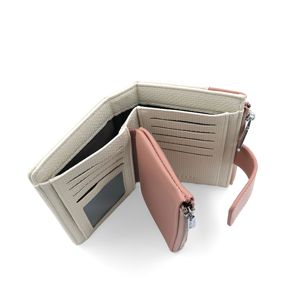 Női pénztárca sok rekesszel – bézs/rózsaszín