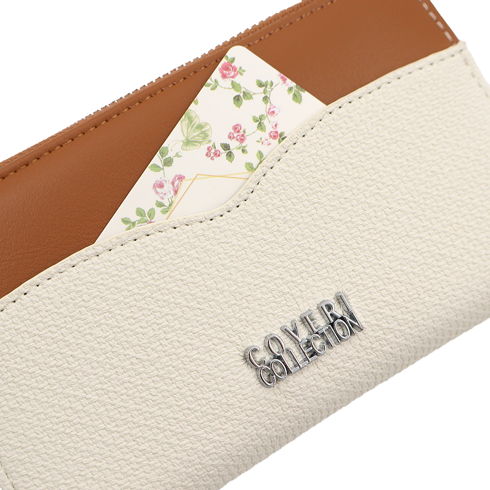 Női pénztárca sok rekesszel – bézs/téglabarna