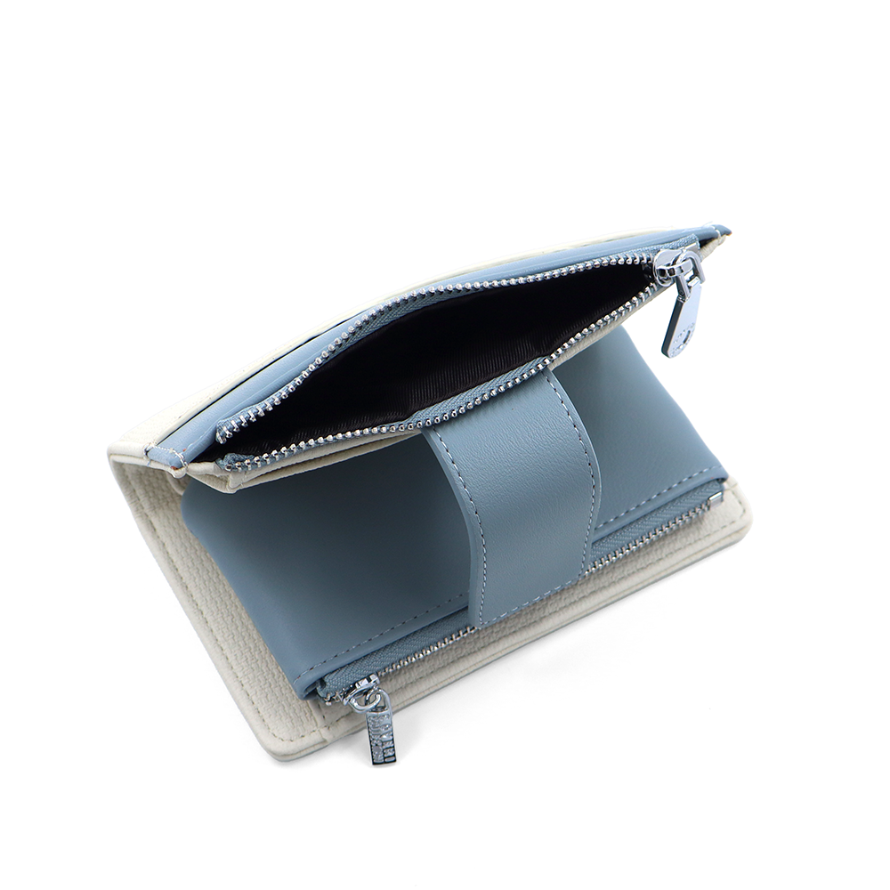 Női pénztárca sok rekesszel – bézs/kék
