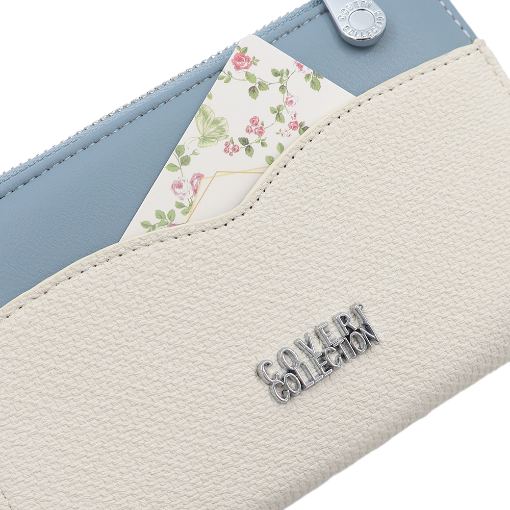 Női pénztárca sok rekesszel – bézs/kék