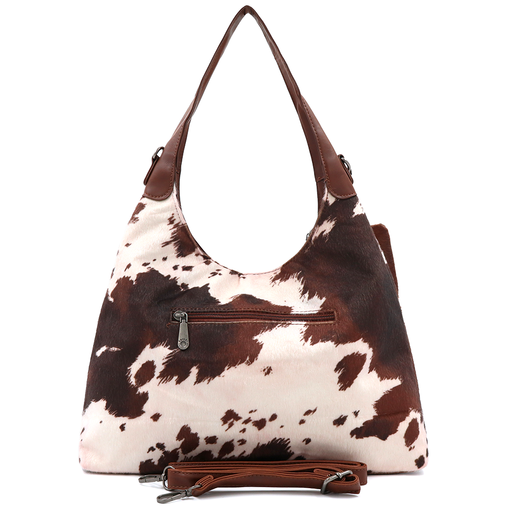 Női táska típusú táska tehénmintás dizájnnal és lógó pénztárcával – téglabarna