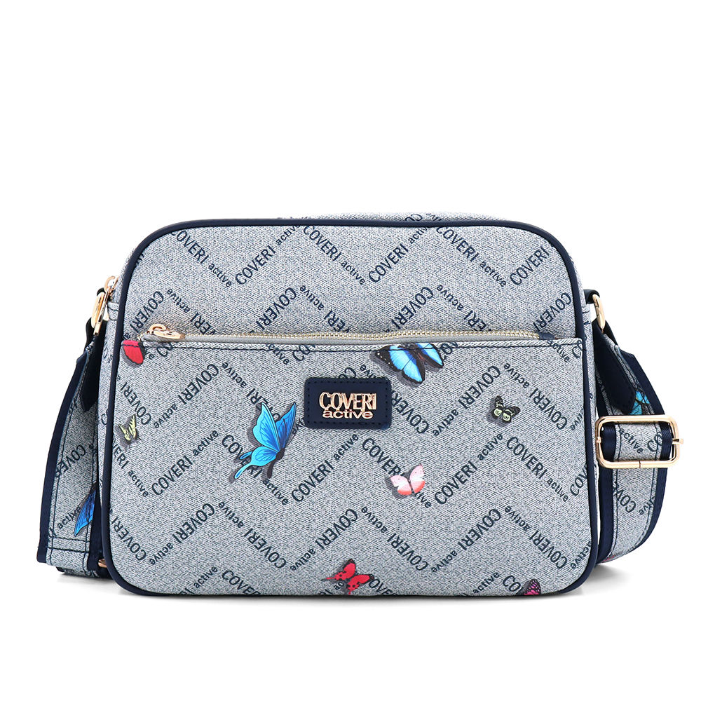 Női válltáska két rekesszel és mintával – kék