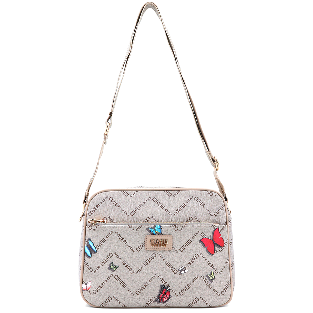 Női válltáska két rekesszel és mintával – világosbarna