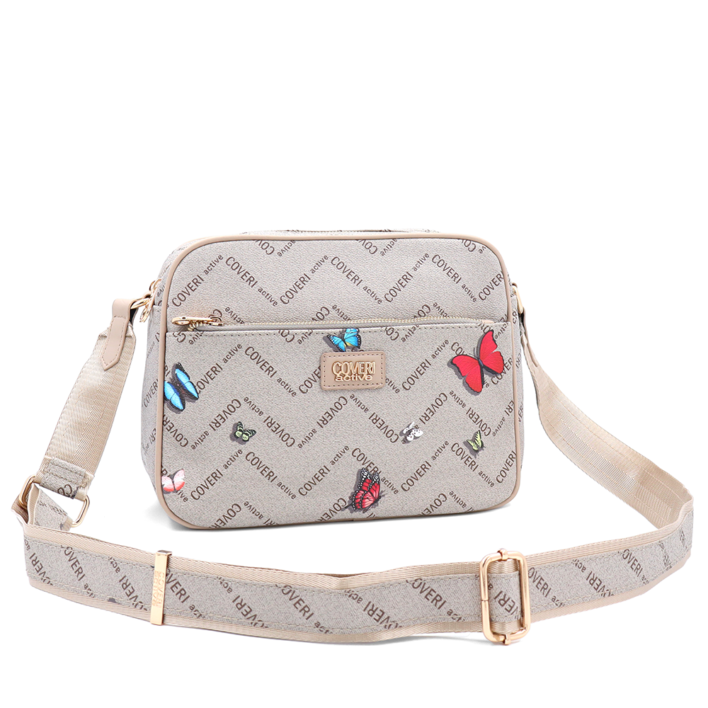 Női válltáska két rekesszel és mintával – világosbarna