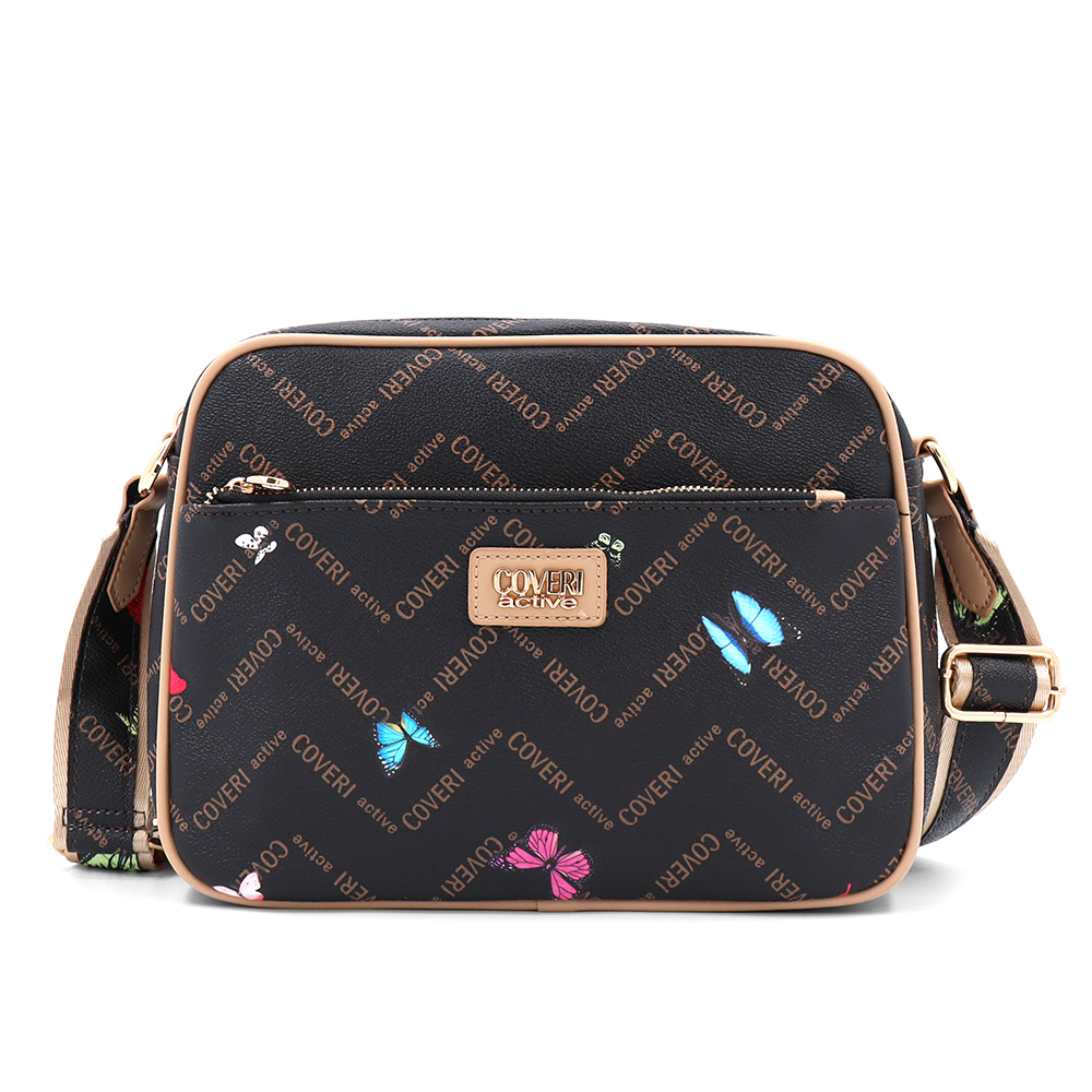 Női válltáska két rekesszel és mintával – sötétbarna