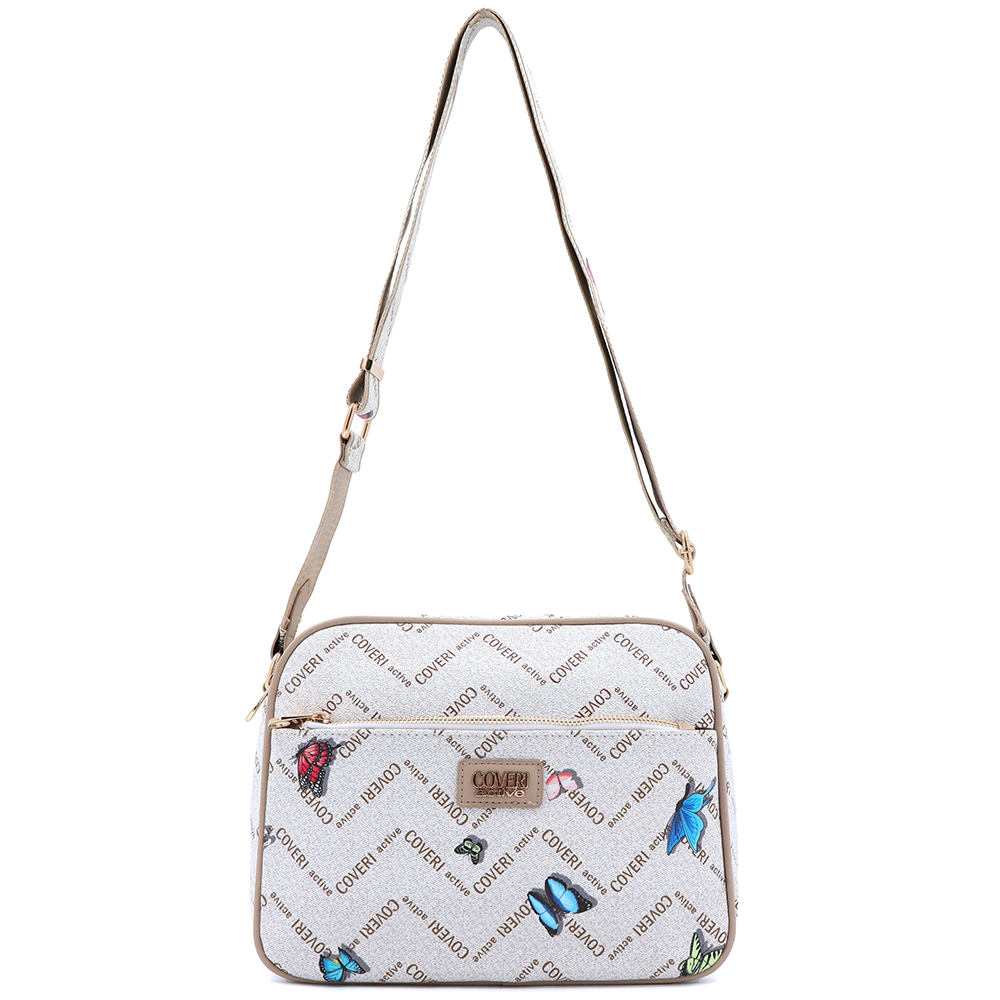 Női válltáska két rekesszel és mintával – bézs