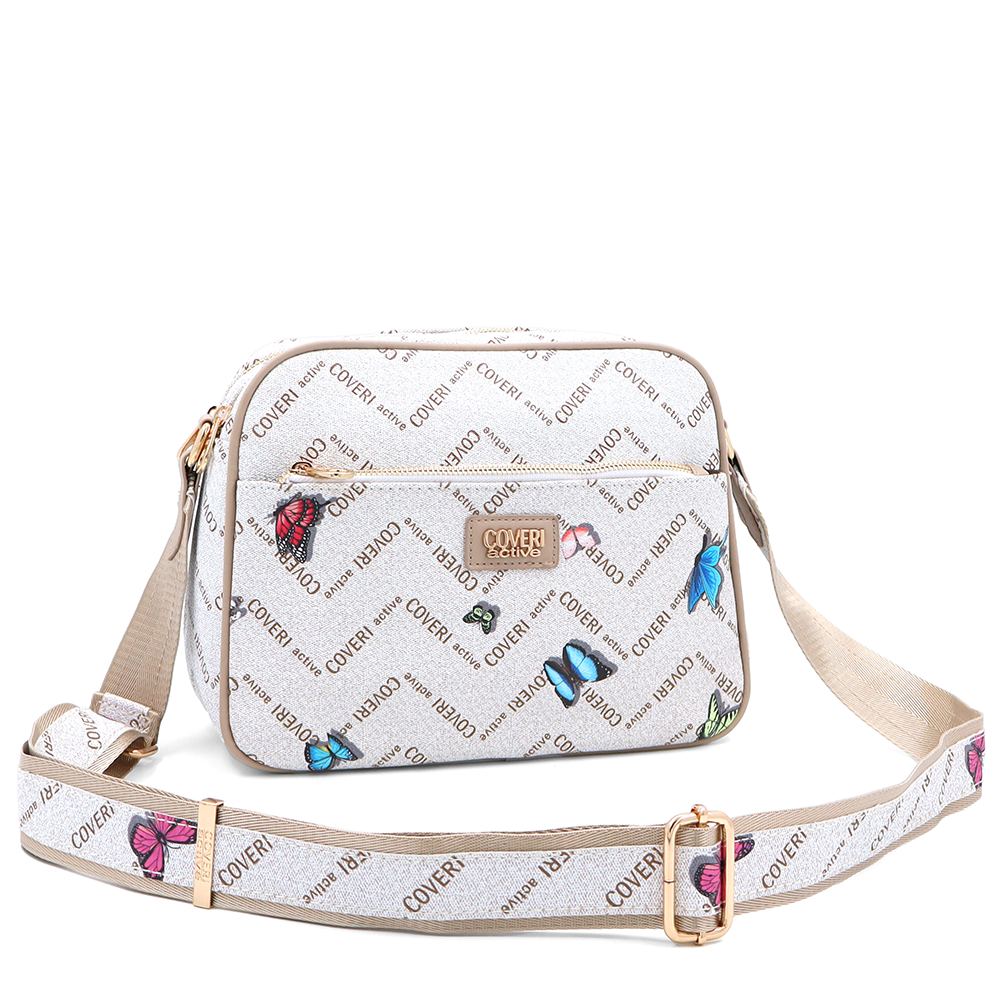 Női válltáska két rekesszel és mintával – bézs