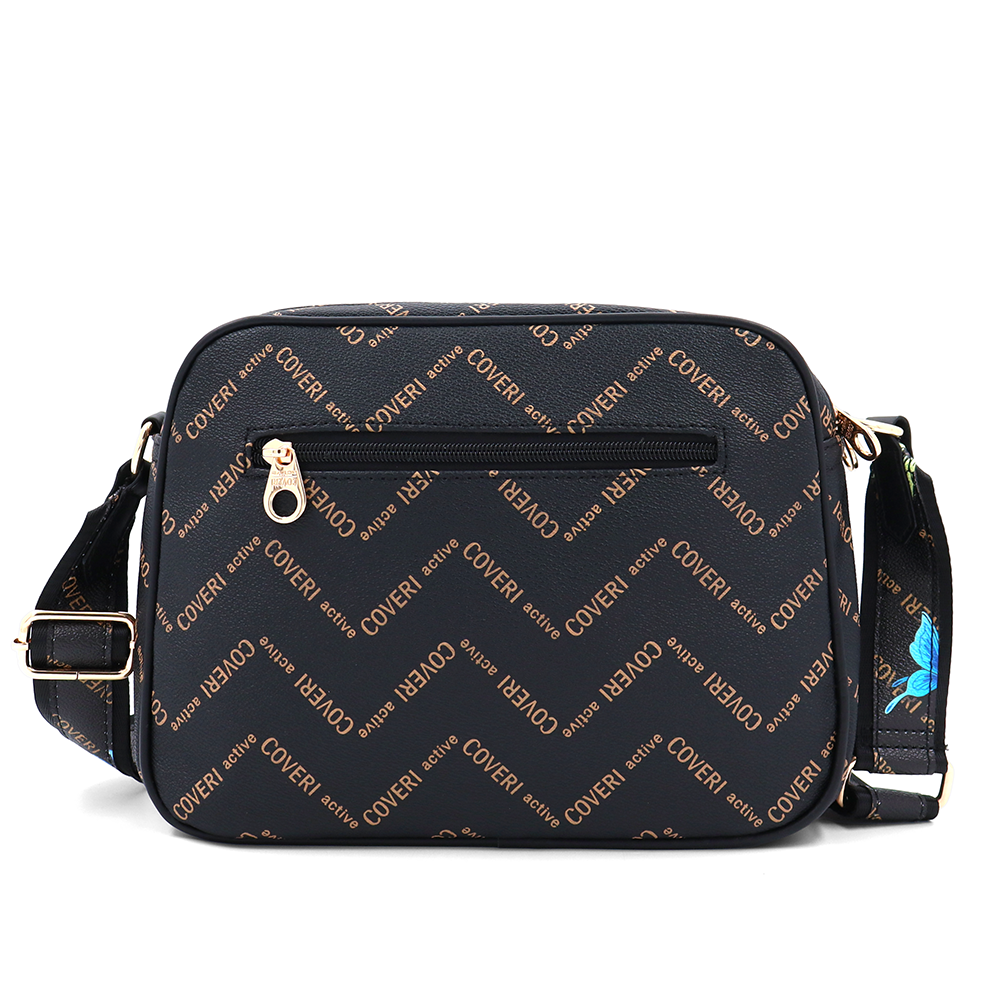 Női válltáska két rekesszel és mintával – fekete