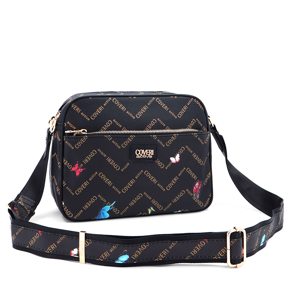 Női válltáska két rekesszel és mintával – fekete