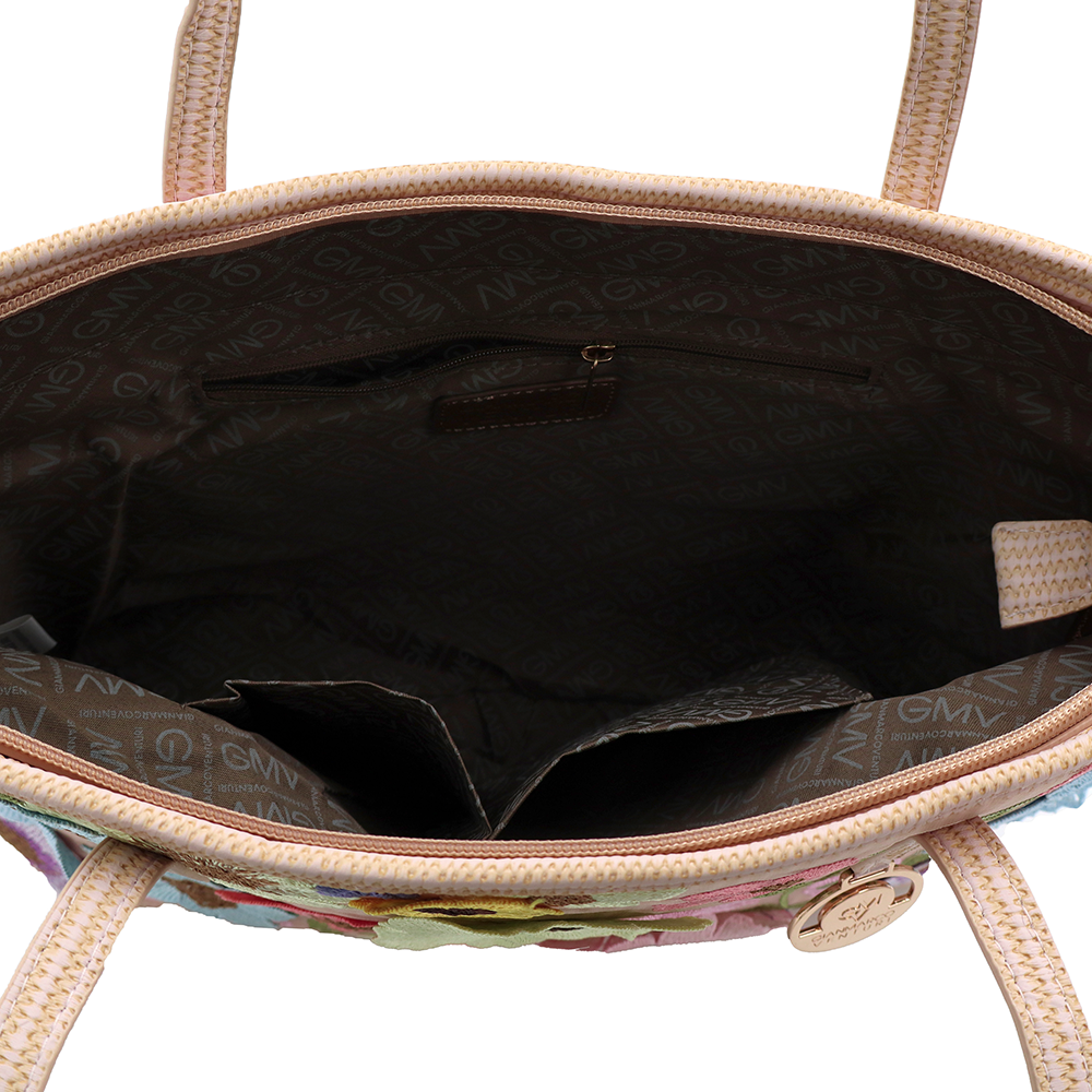 Nagy női táska típusú táska hímzett virágmintával – rózsaszín