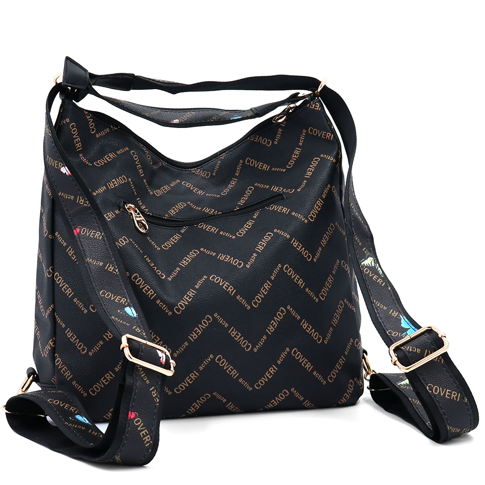 2 az 1-ben – Táska és hátizsák mintás – fekete