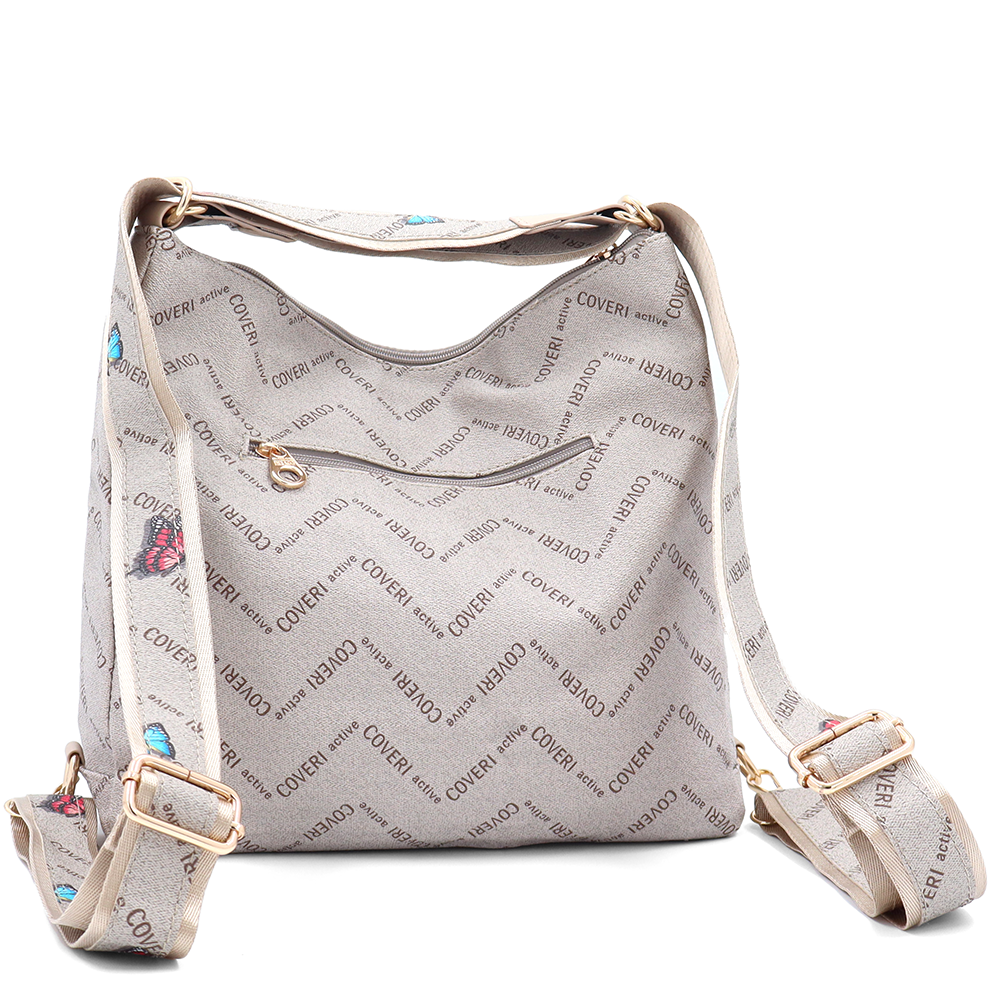 2 az 1-ben – Táska és hátizsák mintás – világosbarna